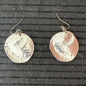 Hammered Silver Tone Disc Dangle Earrings